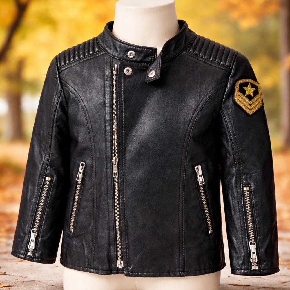 DKNY Kids genuine leather bike jacket